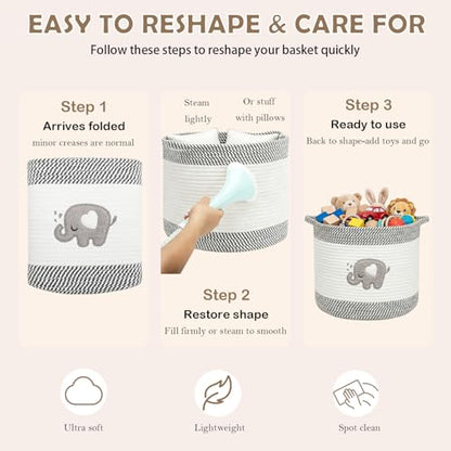 Baby Laundry Basket for Nursery, Large 15”x12” Elephant Storage Baskets - color: Elephant