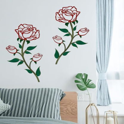ESTART 2 Pcs Metal Rose Flower Wall Decor, 15“H Rose Flower Metal Wall Art - color: 2 Pieces-Red Green