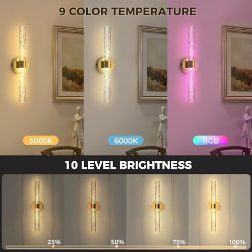 Battery Operated Wall Sconces Set of 2, 10000mAh Rechargeable Wall Light - color: Gold, size: 21.4 inch