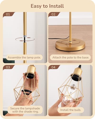 EDISHINE 70" Dimmable Farmhouse Floor Lamp for Living Room, Gold - color: Gold