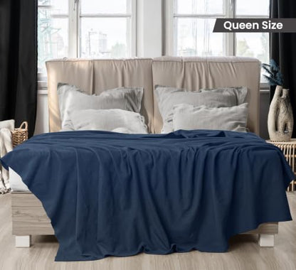 Utopia Bedding 100% Cotton Thermal Blanket Navy Queen, 90x90 Inches - color: Navy, size: Queen