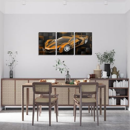 Feelyou Race Car Wall Art 12" x 16" x 3 - color: Deep Orange