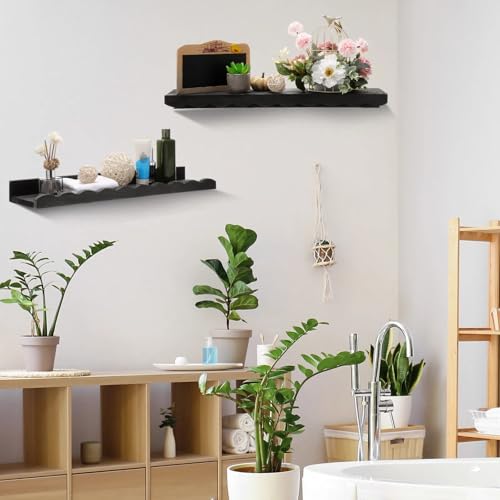 Suzile 2 Pcs Scalloped Floating Wall Shelves,23",Black - color: Black, size: 23"
