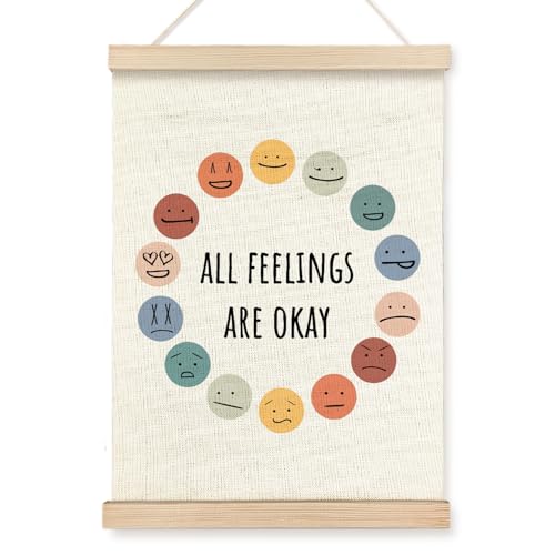 VGXKJIIOD Feelings Mental Health Wall Art Poster 12x16 in, Boho Emotions Chart Canvas Wall Decor Prints Sign Artwork for Therapy Office School Counselor Calming Room Classroom - color: all feelings