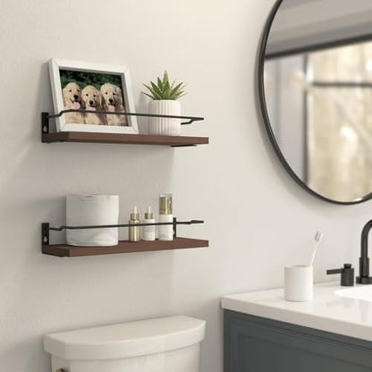 RICHER HOUSE Floating Shelves Bathroom, Small Wall Shelf Over Toilet 2 Set - color: Brown