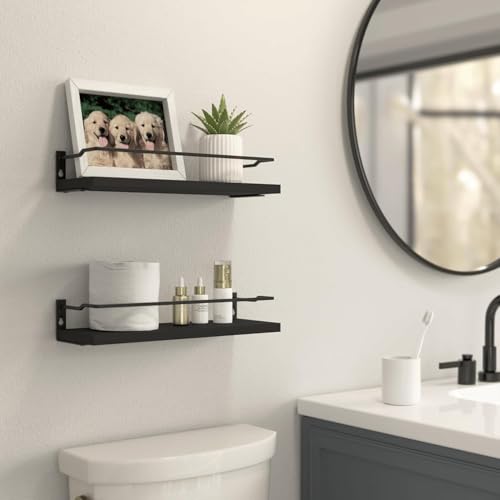 RICHER HOUSE Floating Shelves Bathroom, Small Wall Shelf Over Toilet 2 Set - color: Black