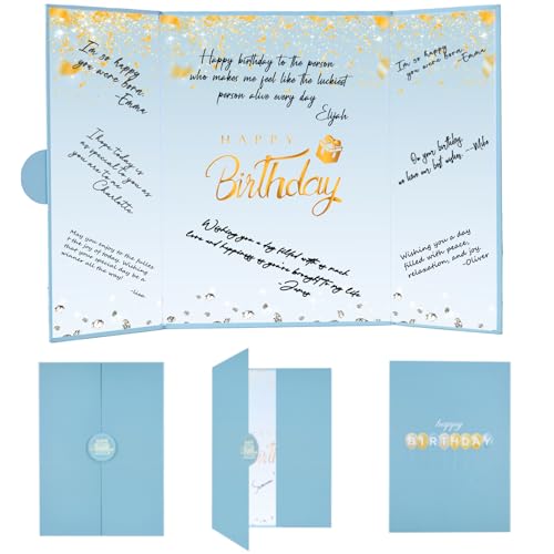 Crenics Dusty Blue and Gold Birthday Guest Sign in Book Alternative 18" x 12" - color: Dusty Blue and Gold
