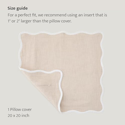 Double Stitch 100% Cotton Scalloped Throw Pillow Covers, Oat Milk - color: Oat Milk, size: 20" x 20" (Pack of 1)