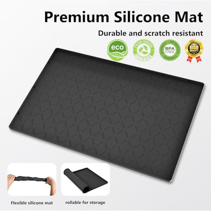 Mateeylife Under Sink Mat Kitchen Waterproof, Silicone Sink Tray 28"X19" - color: Classic Black, size: 19''W x 28''L