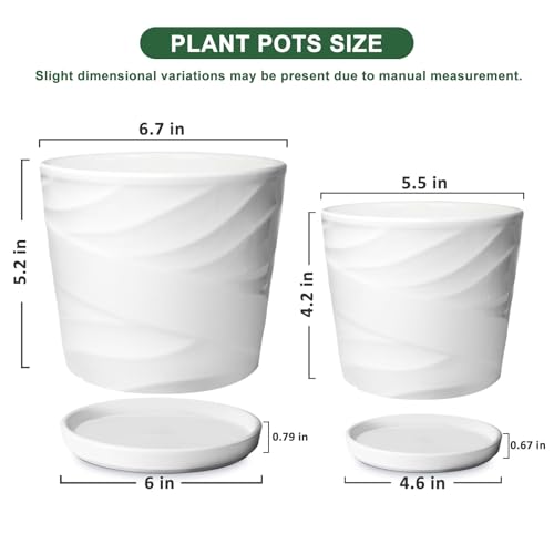 Ceramic Plant Pot, 6.7 + 5.5 Inch, White - color: Pure White, size: 6.7 + 5.5 Inch-2 Pack