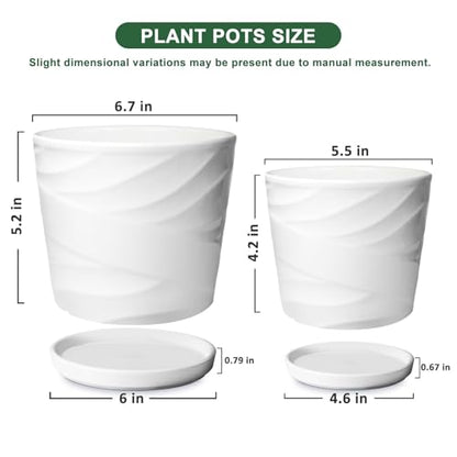Ceramic Plant Pot, 6.7 + 5.5 Inch, White - color: Pure White, size: 6.7 + 5.5 Inch-2 Pack