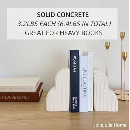 Bookends Decorative for Heavy Books - Aesthetic Boho Style, Cream White