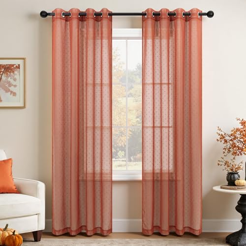 Terracotta Sheer Curtains 84 Inches Long 2 Panels Boho Polka Dots Pattern - color: Terracotta, size: 52"W x 84"L (Pack of 2)