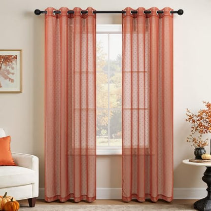 Terracotta Sheer Curtains 84 Inches Long 2 Panels Boho Polka Dots Pattern - color: Terracotta, size: 52"W x 84"L (Pack of 2)