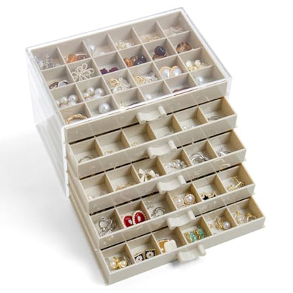 YUFONG Earring Storage Box Organizer 5 Drawers with 120 Small Compartments - color: Beige