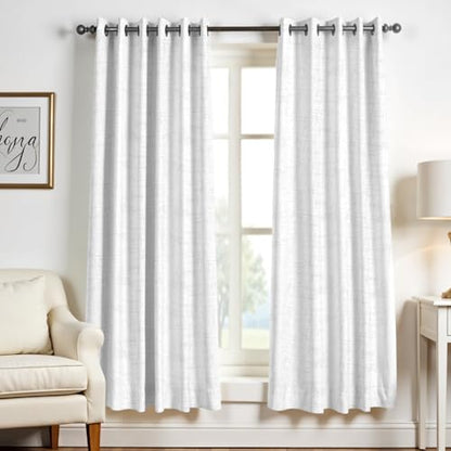 Mayfair Linen 3 Ply White Linen Curtains 72 Inch Length 2 Panels Set - Bedroom Living Room Curtains 72 Inches Long, Rod Pocket Back Tab Textured Window Drapes Semi Sheer Light Filtering Panel (White)
