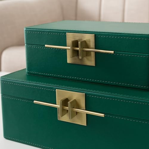 Soul & Lane - Faux Leather Boxes with Lids, Set of 2, Emerald Green