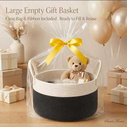 Large Gift Basket Empty for Toys, Blanket, Laundry, Black White - color: Black White, size: Large