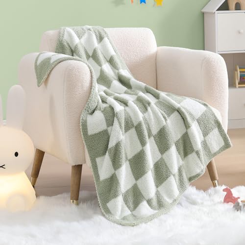 WRENSONGE Soft Checkered Throw Blanket for Couch-Cozy Warm Knitted Blankets - color: Aloe Sage, size: Small(30''x40'')