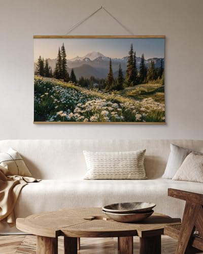 VIYYIEA Extra Large Canvas Wall Art - Mountain Scroll Painting, 36x54 Inch - color: Evening in the Mount Rainier Range