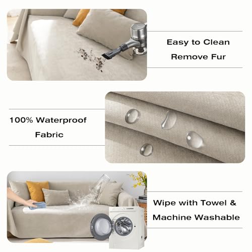 STACYPIK Waterproof Khaki Couch Covers, Anti-Scratch Sofa Covers Washable - color: 0 A-waterproof-beige, size: Medium-II Size(71" X102")