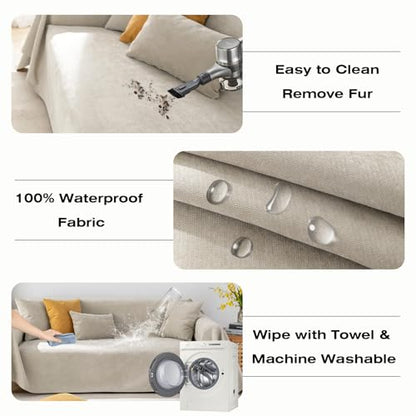 STACYPIK Waterproof Khaki Couch Covers, Anti-Scratch Sofa Covers Washable - color: 0 A-waterproof-beige, size: Medium-II Size(71" X102")