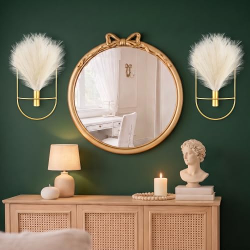 Peryiter 2 Pcs Gold Wall Decor Boho Pampas Metal Hanging Planters, Oval - style: Oval