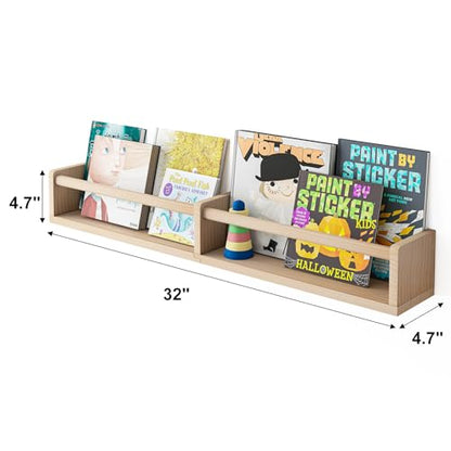 Fixwal Floating Nursery Book Shelves for Wall, 32in, Set of 3, Natural Wood - color: Natural, size: 32inches