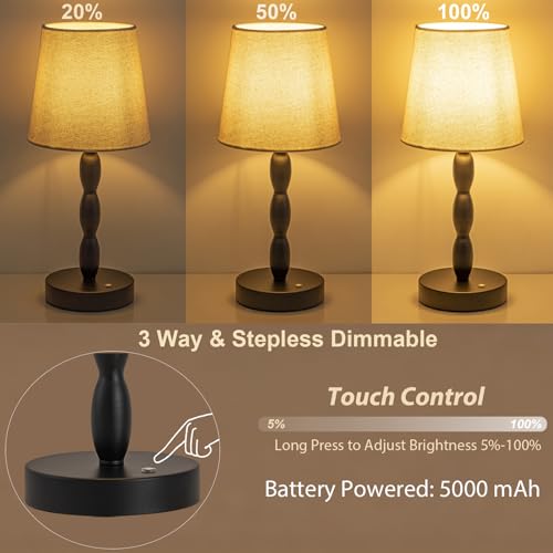 CASTLELIFE Rechargeable Cordless Table Lamp, 5000mAh Battery Powered Touch Desk Lamp, 3-Level & Stepless Dimmable Night Light, Portable Bedside Lamp for Bedroom, Outdoor, Bulb Included, Black - color: Black