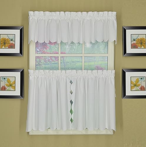 Today's Curtain, Orleans Scallop Curtain, White 24" Tier Pair, 60" W x 24" L, White - color: White, size: 60"W x 24"L (Pack of 1)