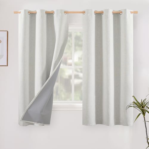 YoungsTex Ivory Linen Blackout Curtains 40 Inches Long 2 Panels - color: Ivory, size: 42"W x 40"L (Pack of 2)
