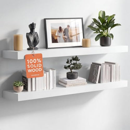 Homeforia 36 Inch Floating Shelves, High-End Solid Pine Wood, Set of 2 - color: Classic White - Soft Neutral Satin, size: 36 inch