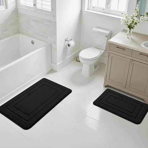 Cupic Cupid Memory Foam Bath Mat 24"×16", Non Slip Bathroom Rugs, Black - color: Black, size: 1'4" x 2' (16" x 24")
