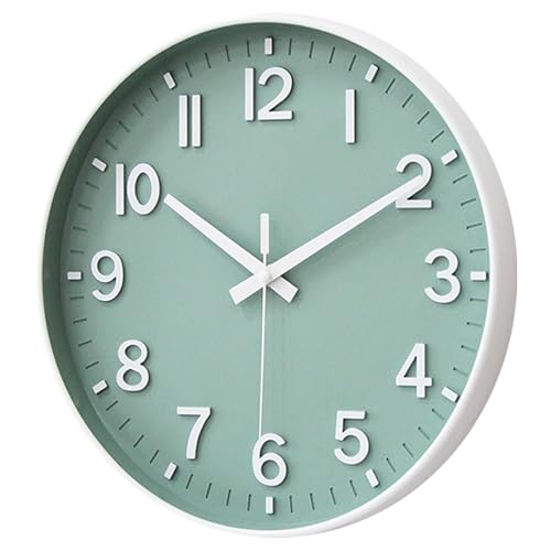 10 Inch Wall Clock Battery Operated Silent Non Ticking Clock Green White Modern Round Wall Clock with 3D Numbers Decorative for Kitchen Bedroom Living Room Office Classroom - color: Green White, size: 10 inch