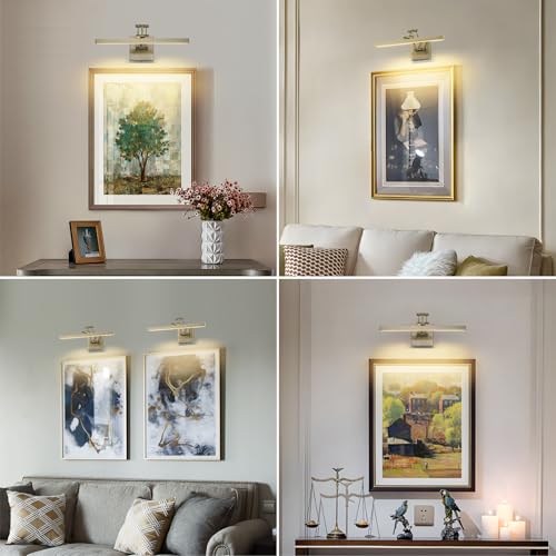LED Picture Lights for Paintings Dimmable 15.5 Inch Long Hard-Wired Picture Frame Lights Gallery Wall Light with Adjustable Swing Arm Art Display Lamps 7W 3000K Warm White Antique Bronze - color: Hard-Wired Antique Bronze-square base, size: 15.7inch Dimma