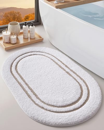 DEXI Oval Bath Mats for Bathroom Non Slip, 30x17 Absorbent Bath Mat, Beige - color: Beige, size: 30" X 17" (Oval)