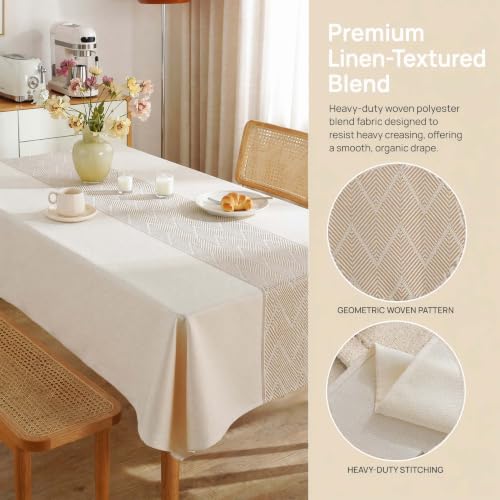 Rectangle Linen Tablecloth Waterproof Spillproof Cloth, 55x70 Inch - color: Beige Bd, size: 55"x70"fits 4-6 seats (table length 46"-52")