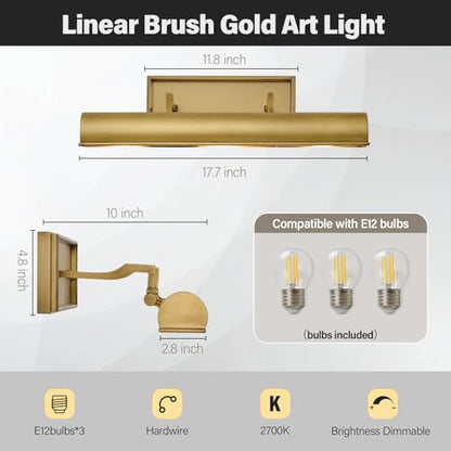 Art Picture Wall Sconce,Linear Artwork Display Wall Lights - color: Gold, size: 18"-3 Bulbs