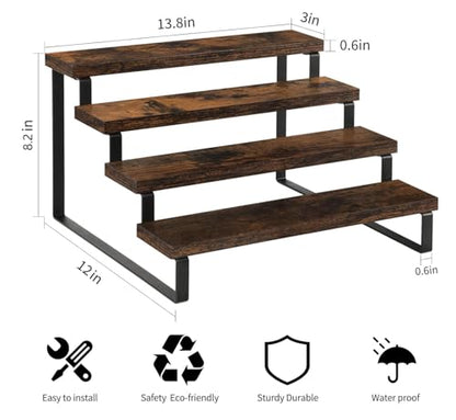 YINMIT Wooden Display Riser Stand, Tiered Perfume and Cologne Organizer Stand, 4 Tier Spice Rack Organizer, Rustic Display Shelf for Candles (4 Tier) - color: 4 Tier,1 Pack,Brown