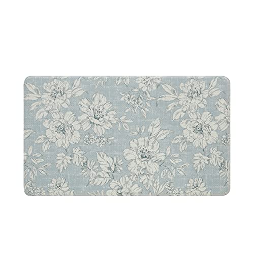 Laura Ashley - Anti-Fatigue Kitchen Mat, Iris Floral Design, Stain, Water & Fade Resistant, Cooking & Standing Relief, Non-Slip Backing, Measures 17.5" x 32", Light Blue Iris - color: Light Blue / Gray, size: 32"L x 17.5"W x 0.47"Th