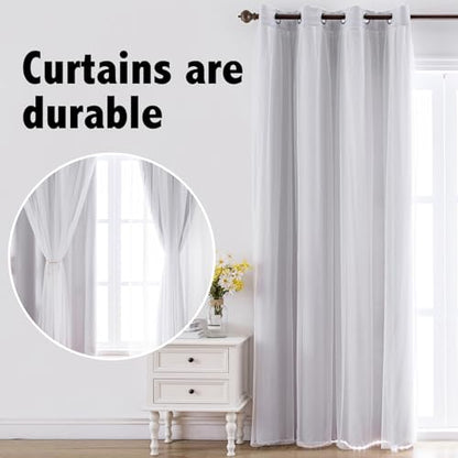 indistar Home Blackout Curtains Double Layer Solid Sheer Grommet Top Window Curtain Panel Pair, 52Wx63L,Greyish White - color: Greyish White, size: 52"W x 63"L (Pack of 2)