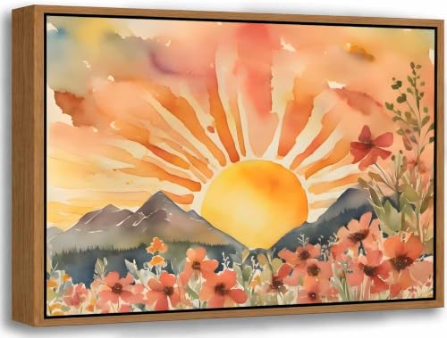 Framed Boho Sun Canvas Wall art - color: Framed, size: 16"L x 12"W