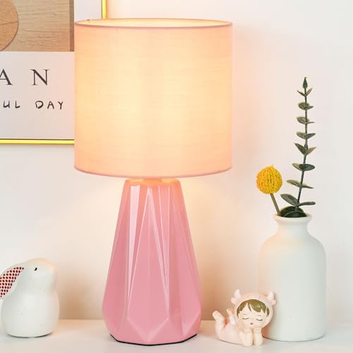 Elisa Pink Small Table Lamp for Living Room as Bedside Table Lamp for Bedroom,Modern Ceramic Kids Night Table Lamp,Φ6.1×H12.4IN,Bulb Excluded - color: Pink