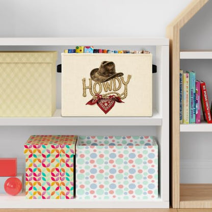 Howdy Cowboy Western Storage Bins Box with Handles, Retro Country Cowboy Southwestern Collapsible Basket Hamper Clothes Toys Organizer for Bedroom Bathroom Home - color: Howdy Cowboy