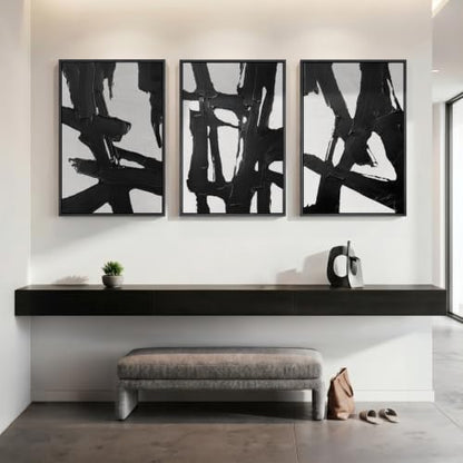 Large Framed Black and White Abstract Wall Art for Living Room, 24x36 Inch - color: Black and White B, size: 24" W x 36" H x 3Pcs