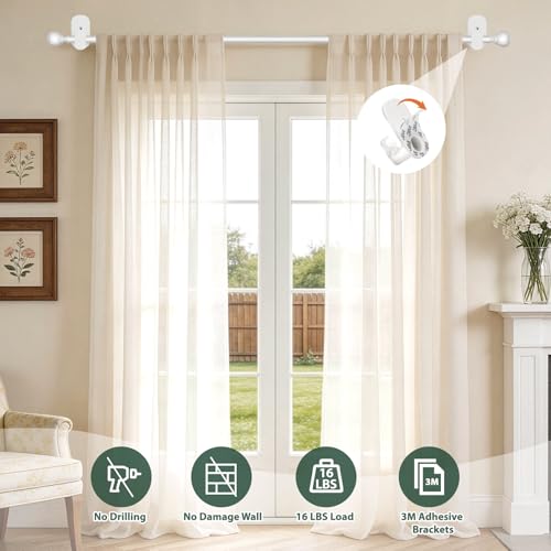 USFOOK White Curtain Rods No Drilling 32 to 58 Inch, 2 Pack - color: White, size: 32-58"(2 pack)