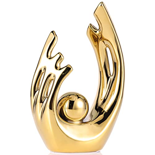 XMGZQ Home Decor Golden Ceramic Statue,Gold Decor Abstract Art Ceramic Statue,Modern Art Ceramic Statue Gold Table Decorations for Dining Room Living Room Office Centerpiece Handmade Artware Gift - color: Gold, size: Small