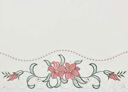 GOHD Lily Fragrance. 3pcs Multi-Color Embroidery Kitchen Cafe Curtain Set Swag and Tiers Set with cutworks. (Burgundy) - color: Burgundy