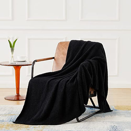 CYMULA Super Soft Knit Throw Blanket Twin Size Black-Lightweight Plush Fuzzy Fluffy Warm Cozy Blankets and Throws for Sofa Bed All Season Use, 60x80 inches - color: Black, size: Twin(60"x80")