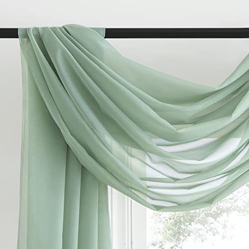 NICETOWN Voile Sheer Scarf Valances for Windows, 216" Extra Long Window Dressings for Anniversary/Wedding Design, Sage Green, 60" Wide, 2 Pieces - color: Sage Green